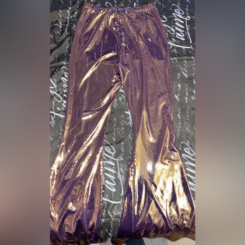 Pink glitter flare bottom pants